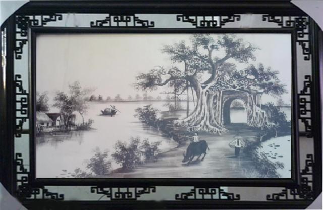 Tranh gốm sứ Cây đa cổng làng Việt Nam 039