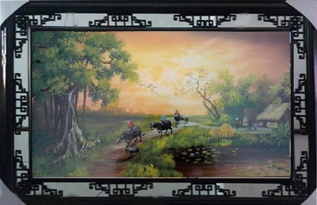 Tranh sứ đồng quê chiều hoàng hôn 007