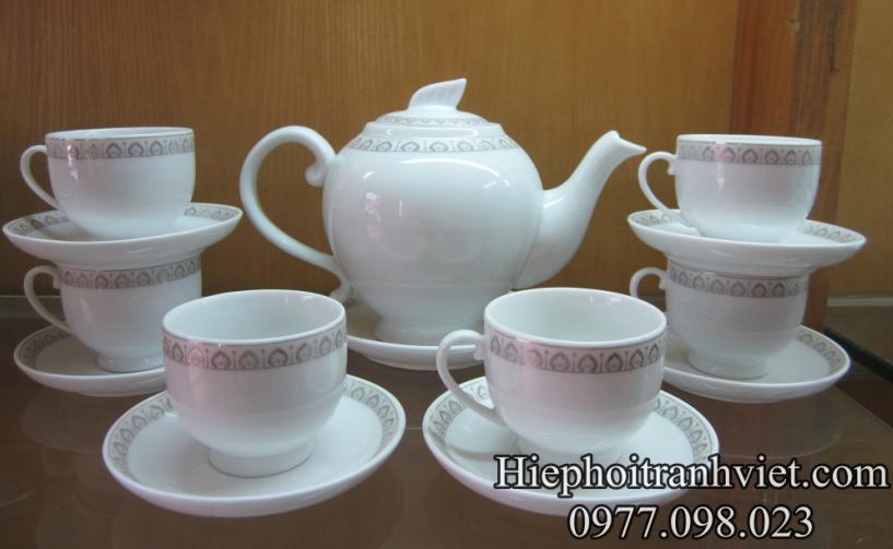 Ấm Chén Bát Tràng cao cấp in viền ACBT-042