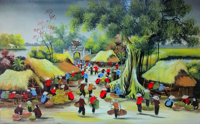 Tranh đồng quê cảnh chợ quê 065