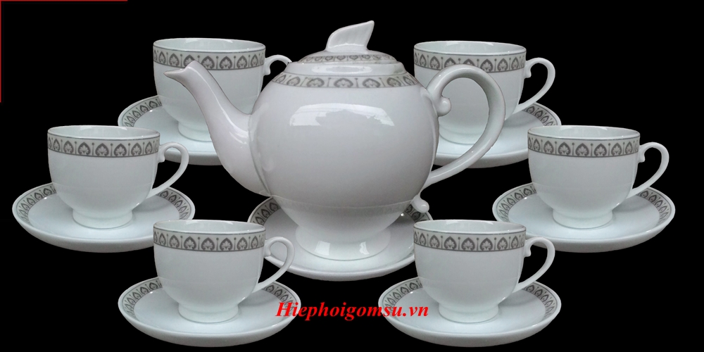Ấm chén cao cấp Camellia in viền AC-131