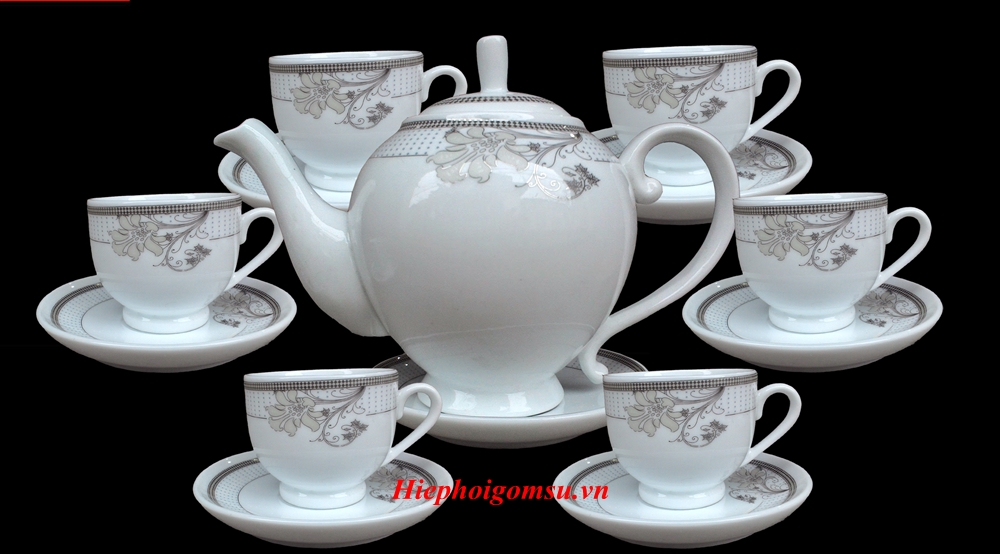 Ấm chén Bát Tràng cao cấp Camellia in viền hoa rủ ACBT-135
