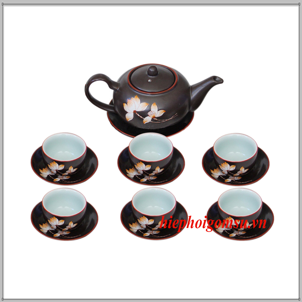 Bộ ấm trà khắc hoa sen dáng tròn 142