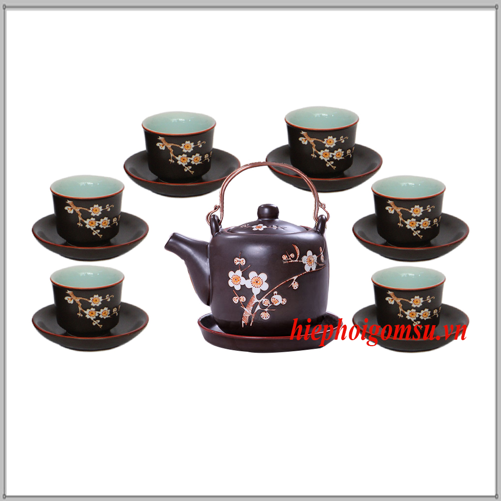 Bộ ấm trà khắc hoa mai quai xách 140