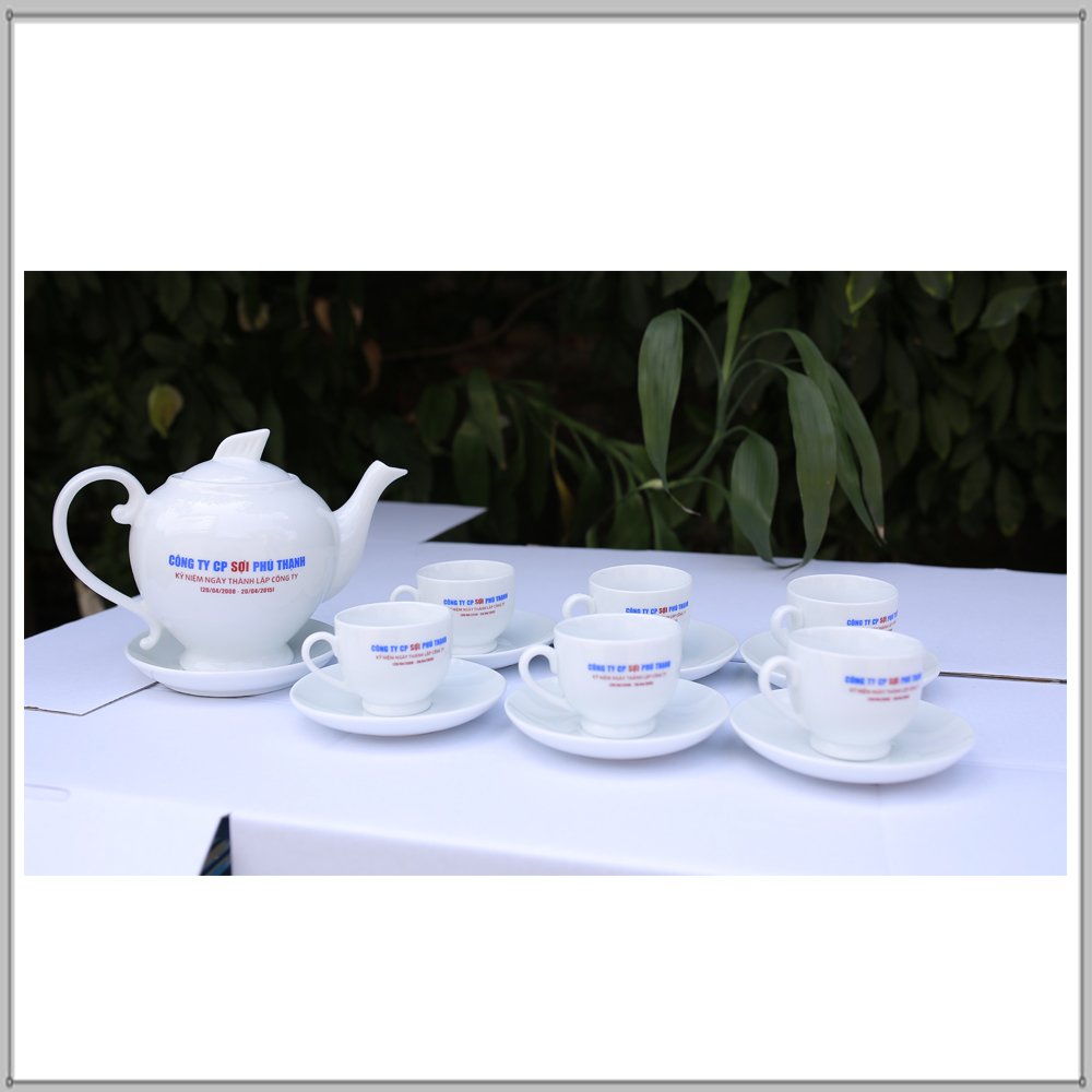 Bộ ấm chén cao cấp dáng Hàn Quốc in logo quà tặng