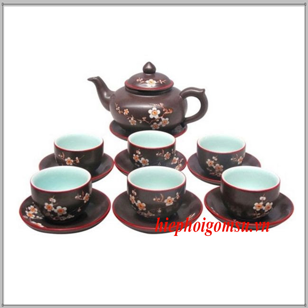Bộ ấm trà khắc hoa mai dáng thấp 141