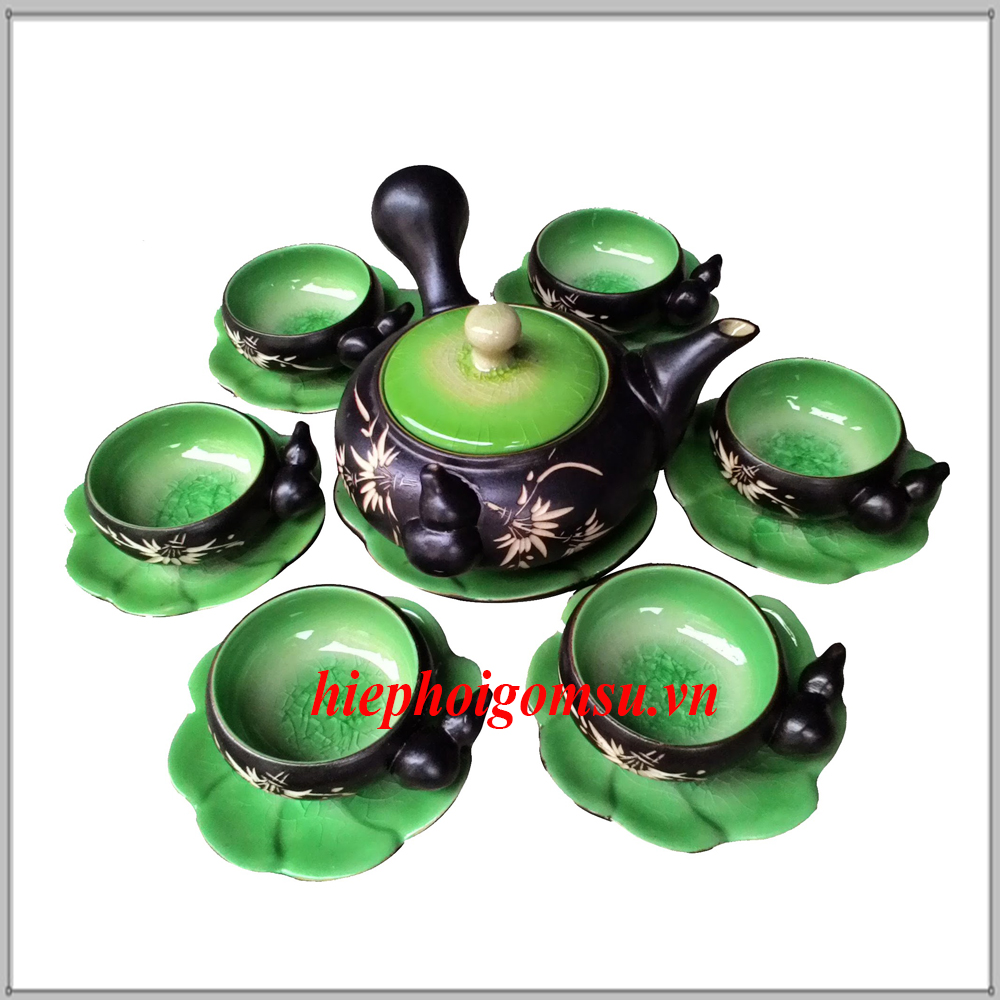 Ấm Chén men thủy tinh rạn cao cấp ACBT-048