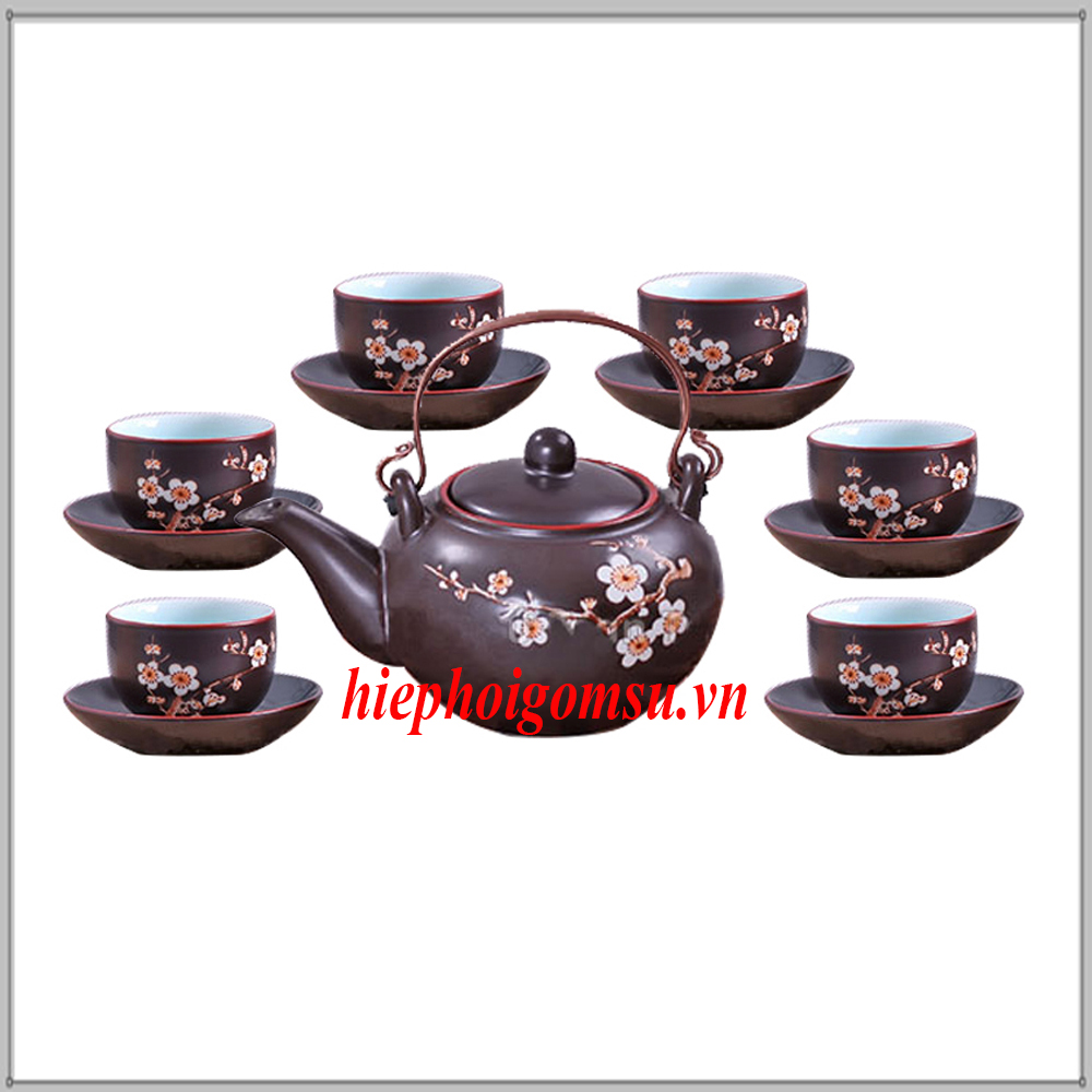 Bộ ấm trà khắc hoa mai quai xách 143