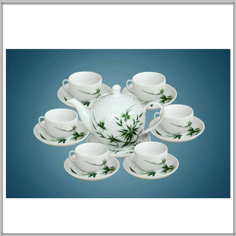 Ấm Chén vẽ tay lá Trúc cao cấp ACBT-050