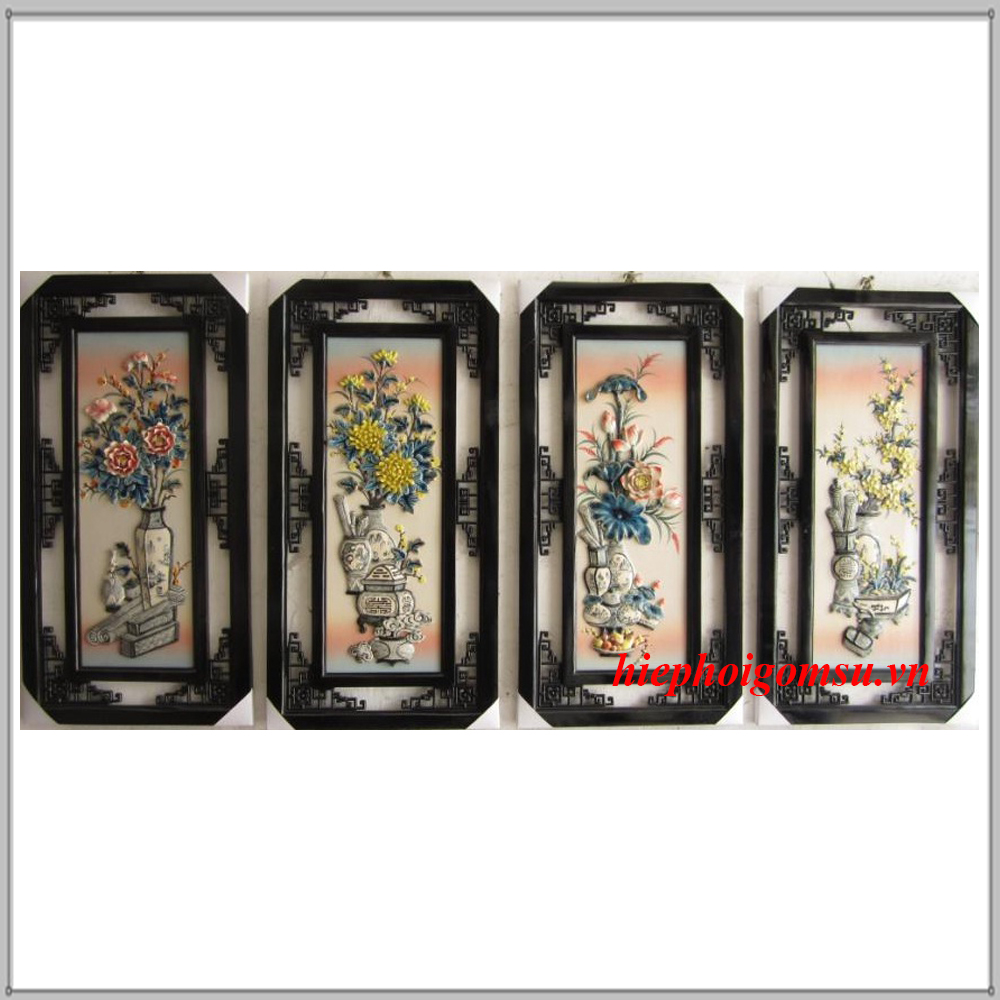 Tranh tứ bình cổ đồ đắp nổi cao cấp