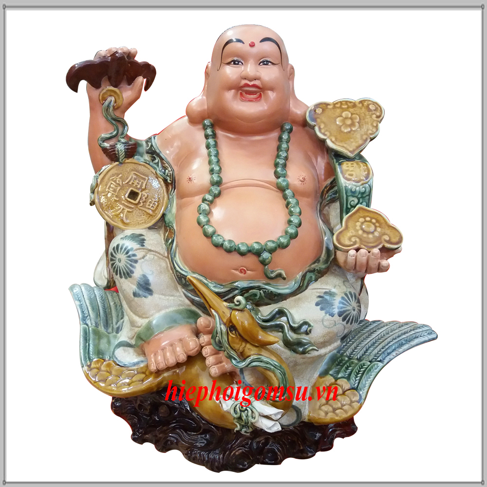 Tượng Di Lặc cưỡi hạc cao 58 cm