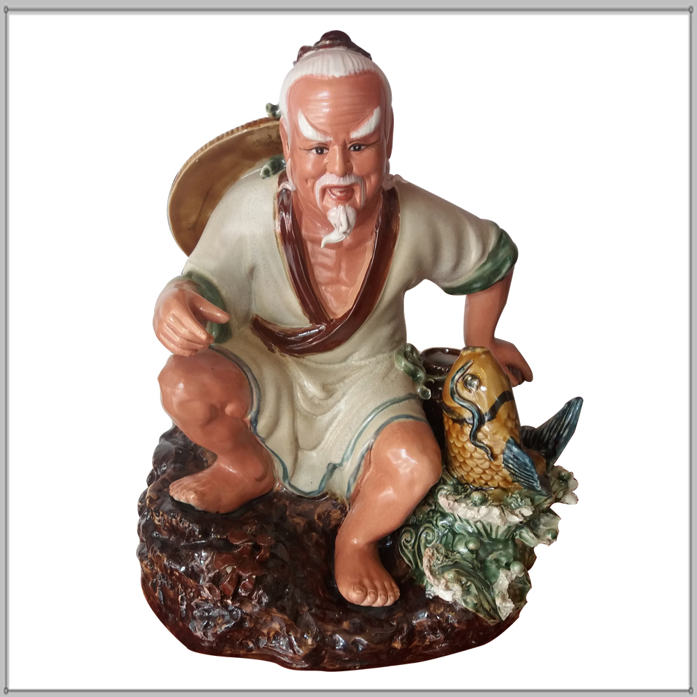 Tượng gốm sứ Lã Vọng Câu Cá cao 46 cm