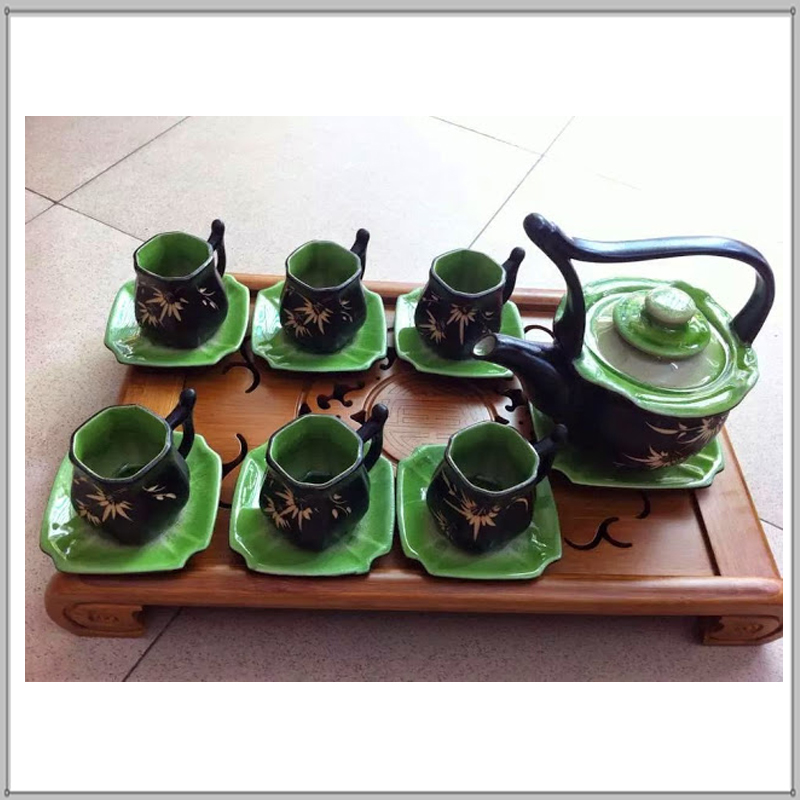 Ấm Chén Bát Tràng cao cấp men thủy tinh rạn ACBT-047