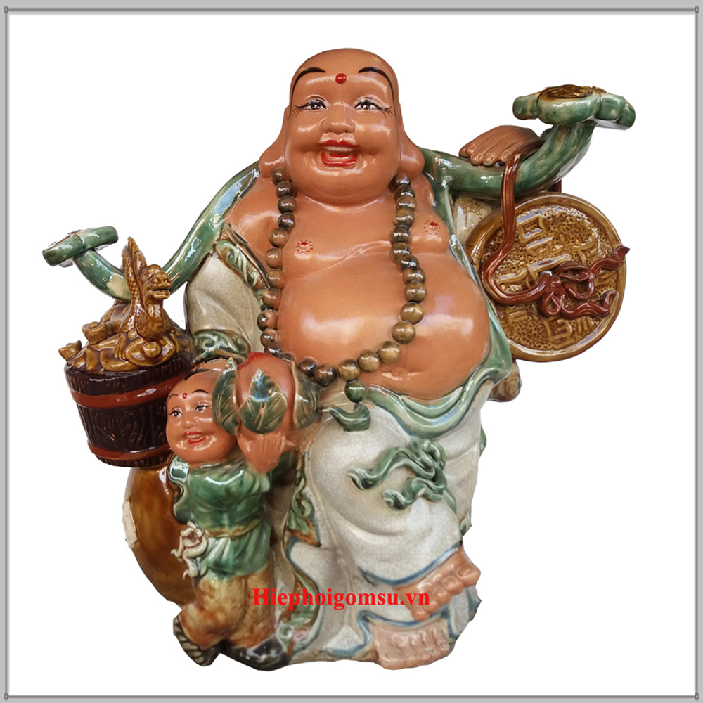 Tượng gốm sứ Di Lặc gánh tiền 48 cm