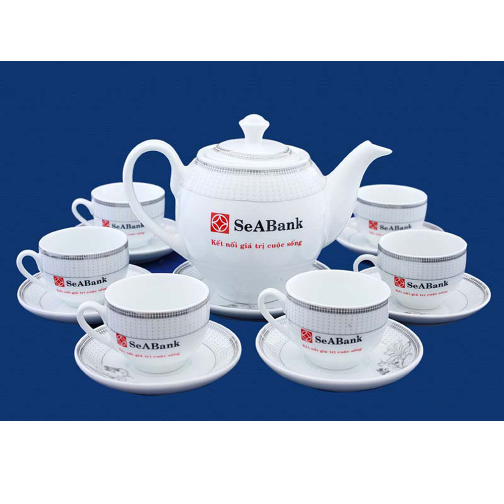 Bộ ấm chén cao cấp in logo Sea Bank