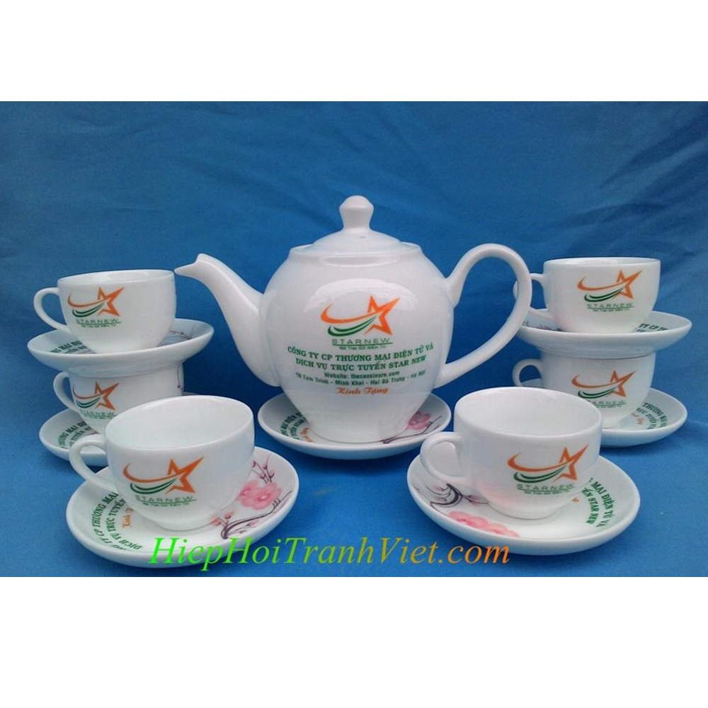 Bộ ấm chén hoa đào in logo công ty STARNEW AC-010