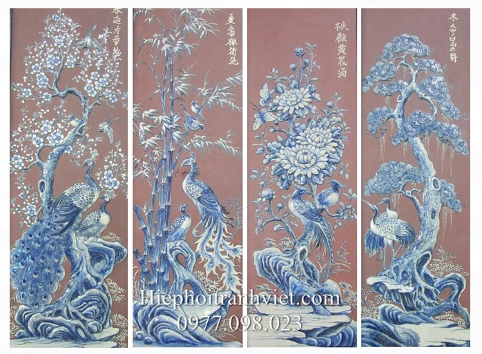 Tranh Tứ Quý đắp nổi nền nâu cao cấp 123