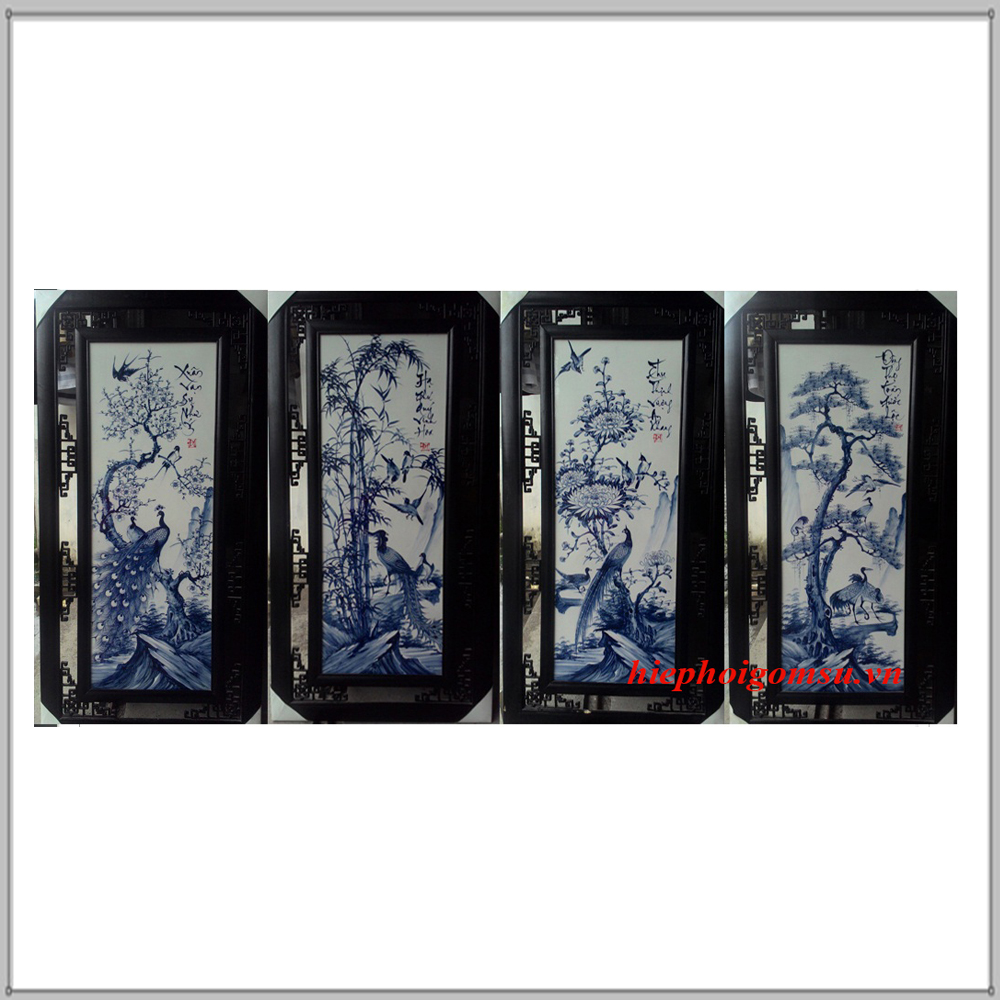 Tranh tứ quý màu tràm nền trắng (hàng cao cấp) 154