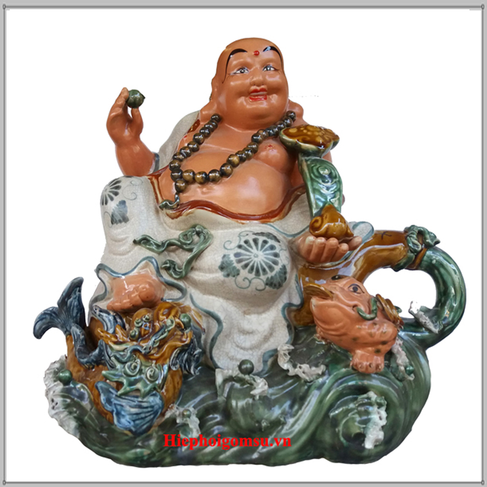 Tượng gốm sứ Di Lặc Vượt Biển cao 44 cm