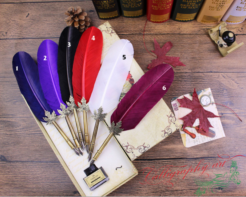 Bút lông ngỗng hộp hoa văn 6 ngòi 1 quản 1 mực