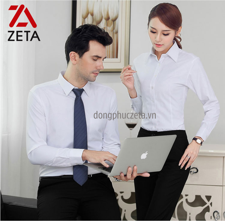 Đồng phục sơ mi công sở cổ đức đẹp màu trắng