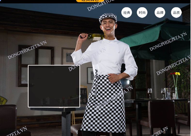đồng phục bếp vạt áo hình cung