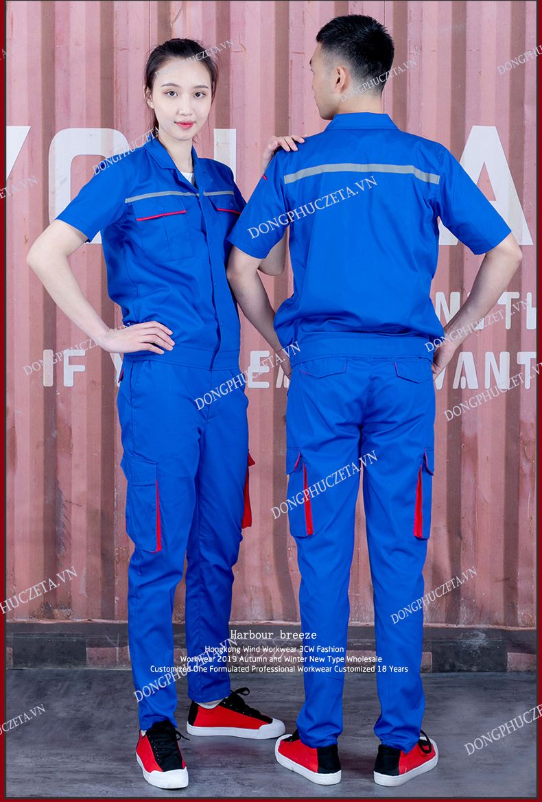 áo đồng phục kỹ sư cổ hai ve màu xanh dương