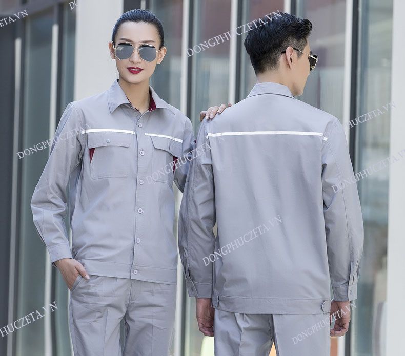 áo đồng phục kỹ thuật màu ghi phối đỏ