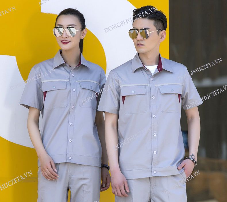 áo đồng phục kỹ thuật màu ghi cộc tay