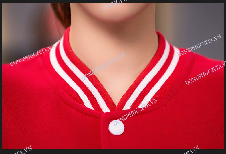 cổ áo khoác đồng phục nhà hàng bo viền đỏ trắng