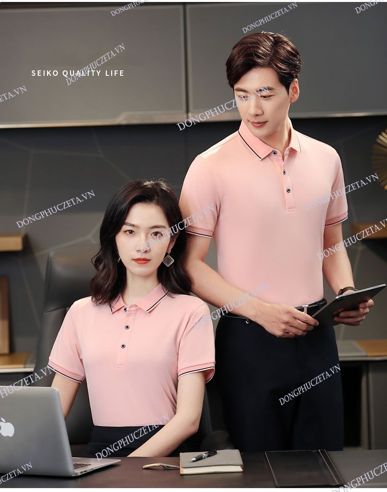 Áo đồng phục công ty màu hồng