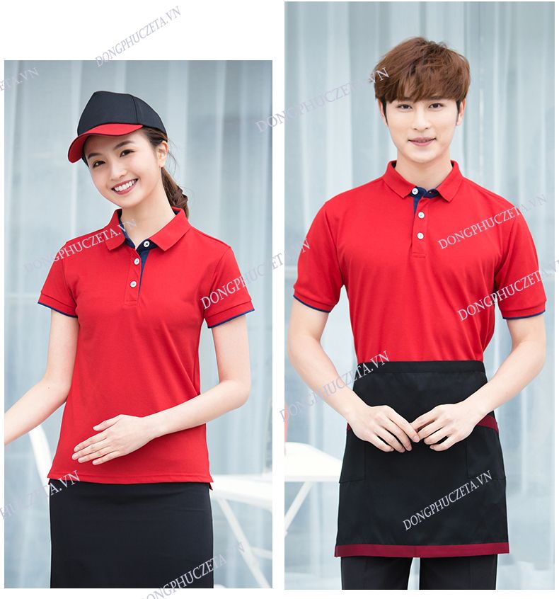 đồng phục áo phông quán cafe màu đỏ