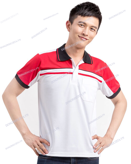 áo polo màu đỏ đồng phục nhân viên cao cấp