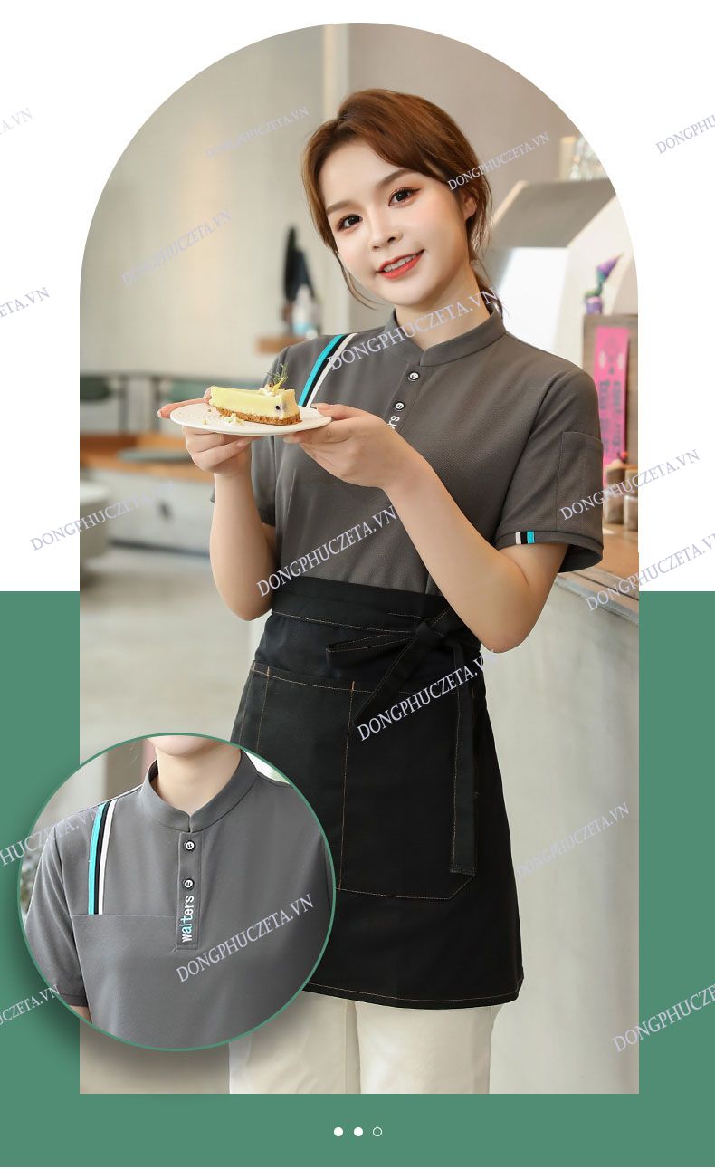mẫu áo phông đồng phục nhà hàng màu ghi