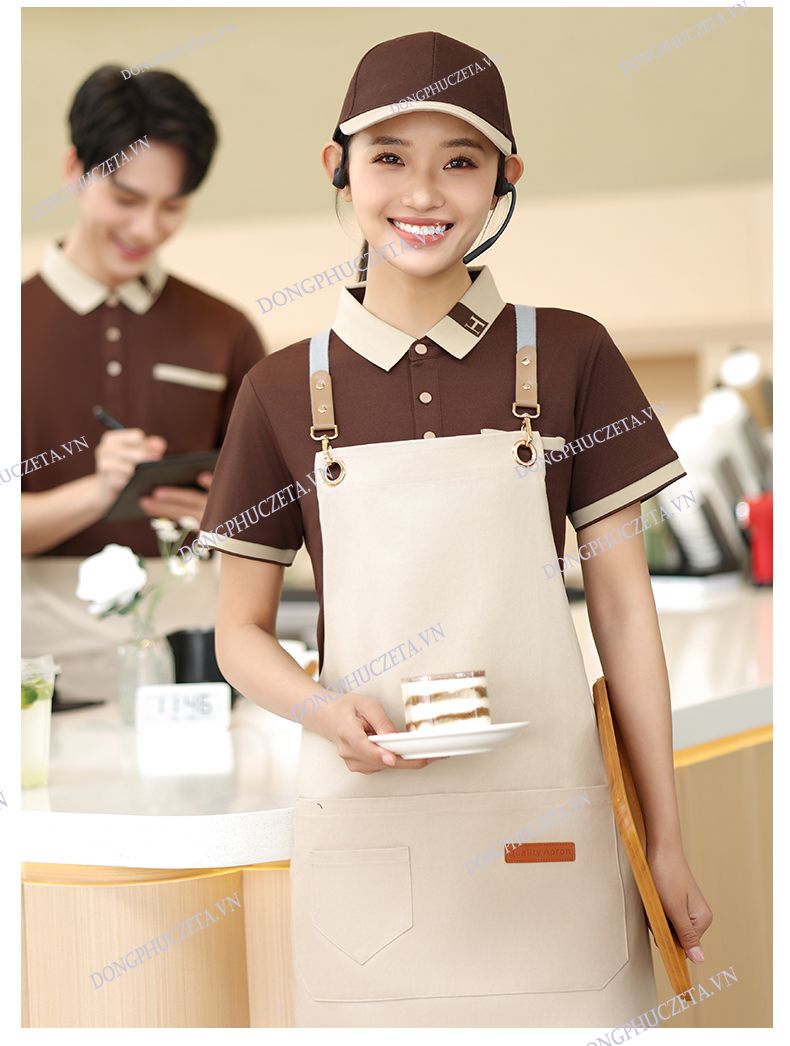 áo thun đồng phục nhà hàng màu nâu