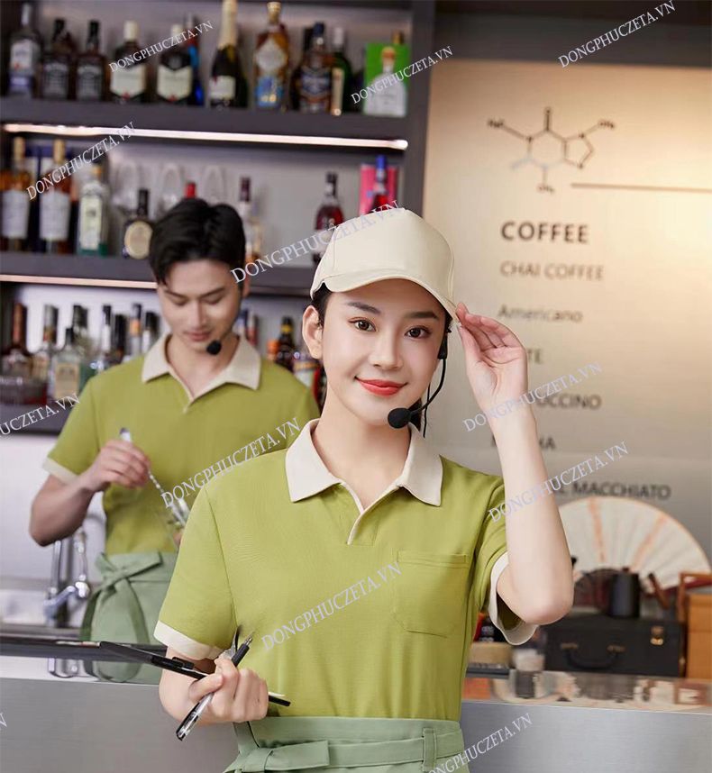 áo phông nhà hàng màu xanh cốm