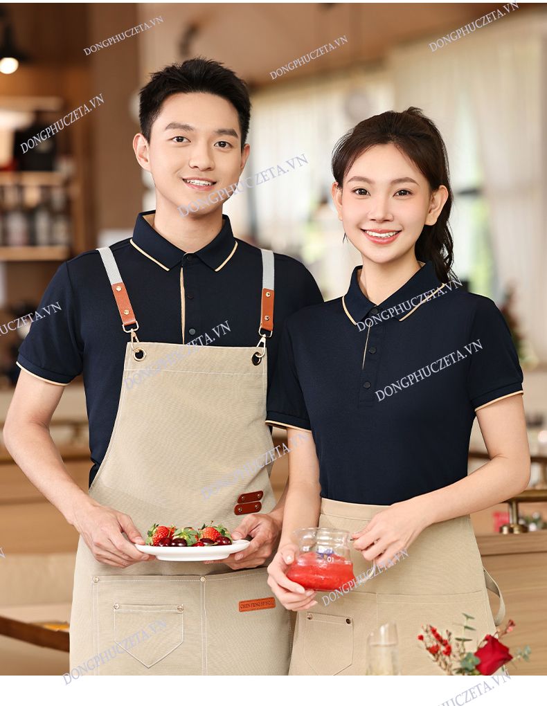 áo phông nhà hàng màu xanh đen