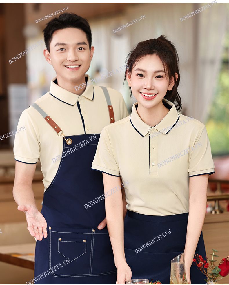 áo phông nhà hàng màu xanh be