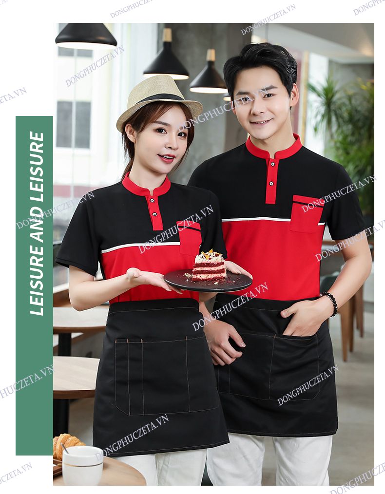 áo phông đồng phục bán hàng đen phối đỏ