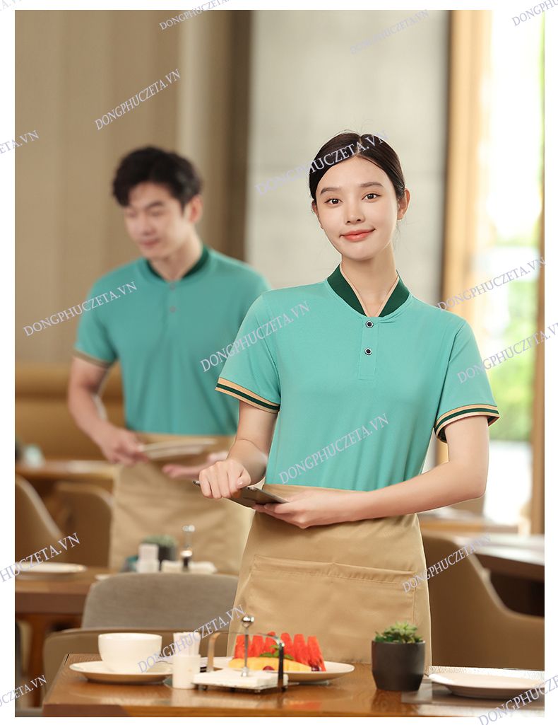 áo phông nhà hàng màu xanh ngọc