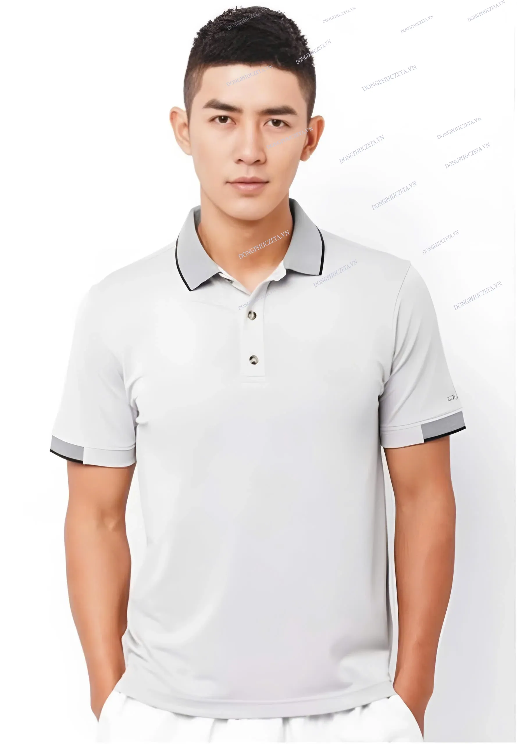 Áo polo đồng phục công ty Màu Xám phối trắng