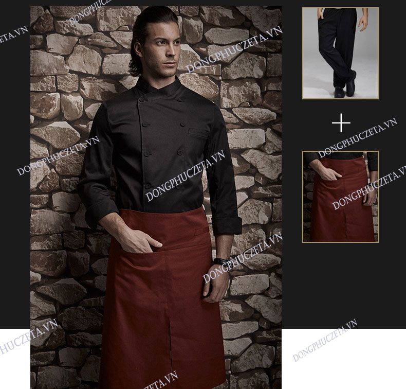 đồng phục bếp nam màu đen tay lỡ