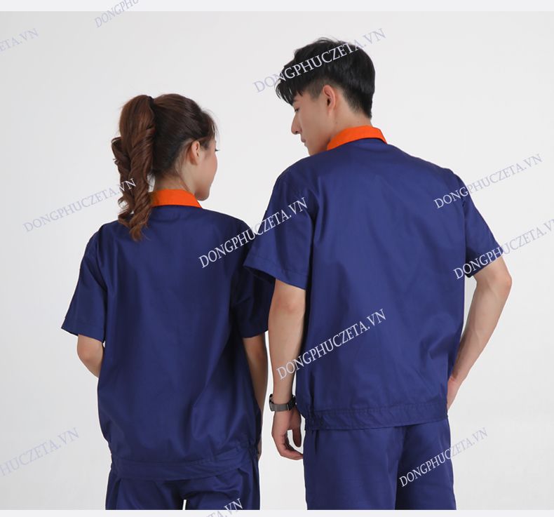 đồng phục bảo hộ màu xanh phối cam