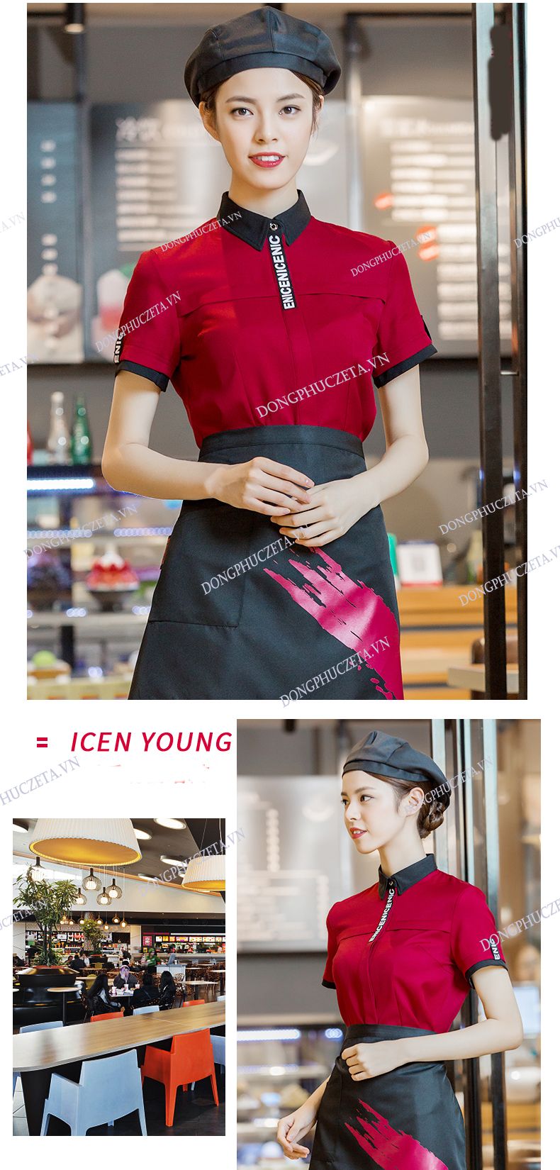 đồng phục quán cafe màu đỏ