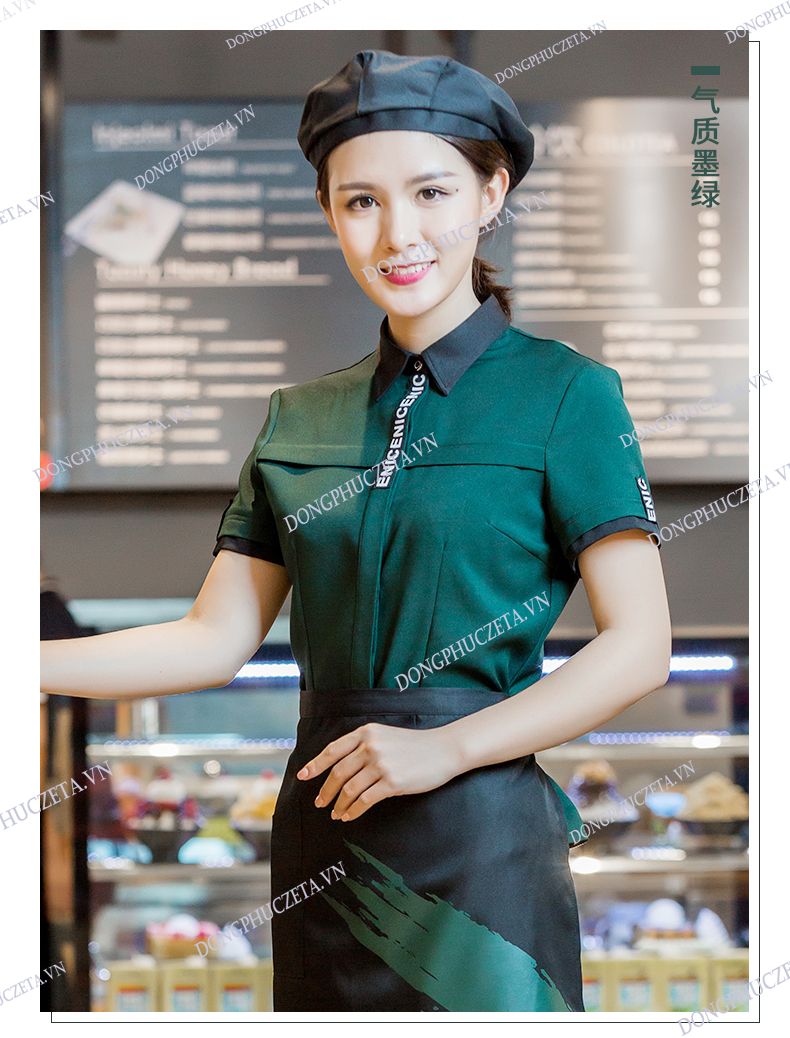 đồng phục quán cafe màu xanh cổ vịt