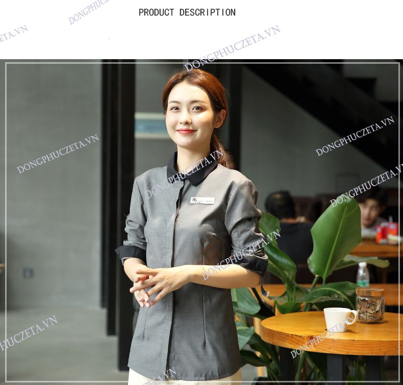 đồng phục nhà hàng màu ghi sáng