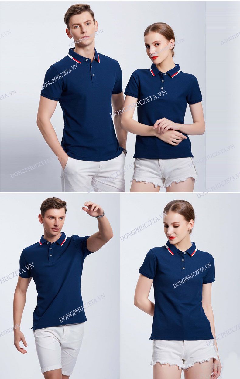 Áo phông đồng phục cổ bẻ có chân cao cáp màu xanh tím than