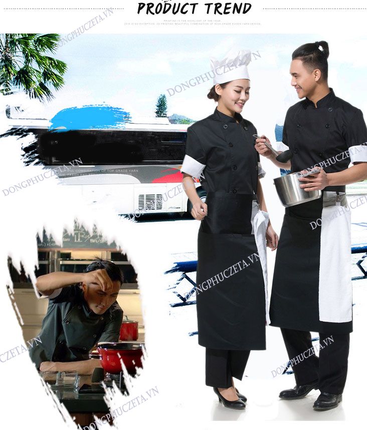 tạp dề bếp nửa đen nửa trắng