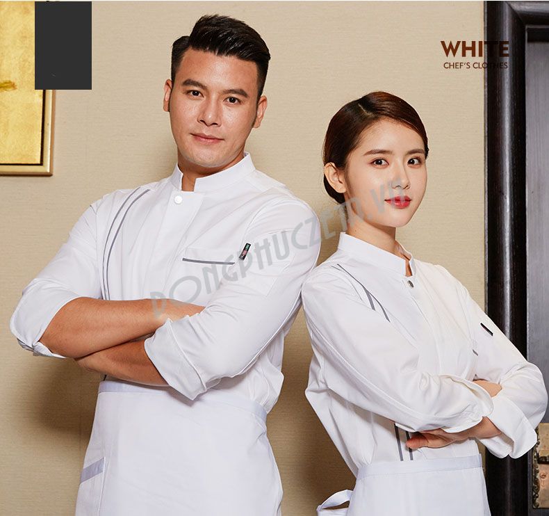 bộ đồng phục đầu bếp màu trắng