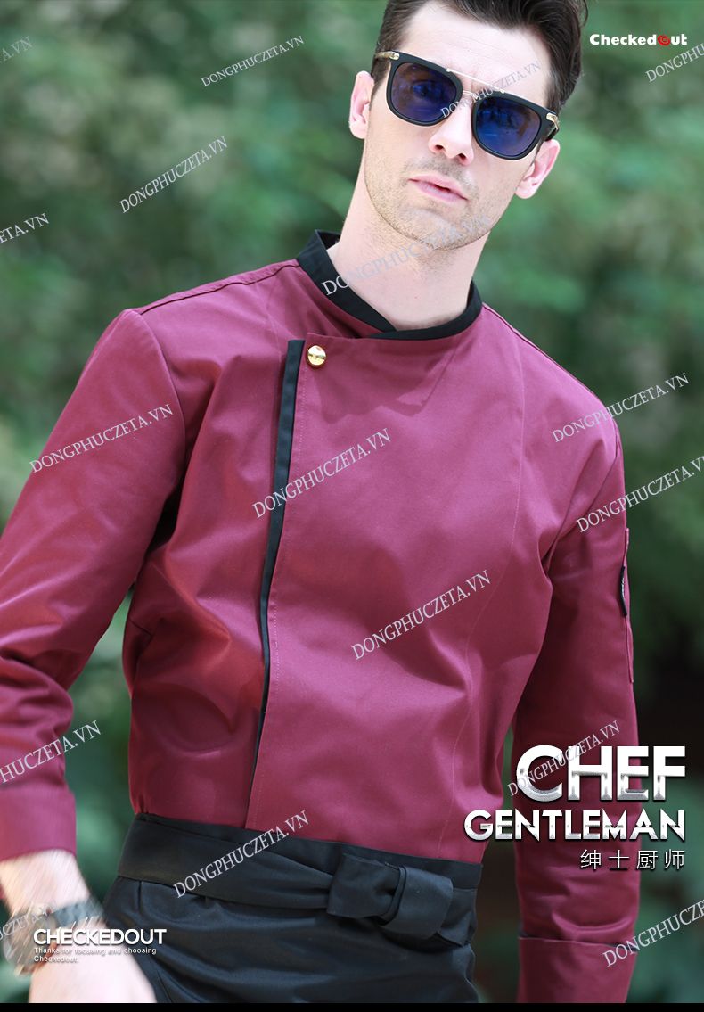 đồng phục bếp khách sạn màu đỏ phối đen